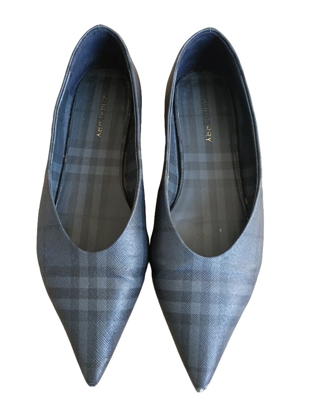 Burberry Grey Plaid Flat Shoes Size 39
